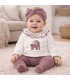 Bebé con Conjunto Polaina bebé berenjena algodón canalé cuello bordado floral