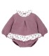 Conjunto Pololo bebé berenjena canalé volante floral tejido suave invierno en fondo blanco
