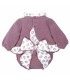 Conjunto Pololo bebé berenjena canalé volante floral tejido suave invierno trasera en fondo blanco