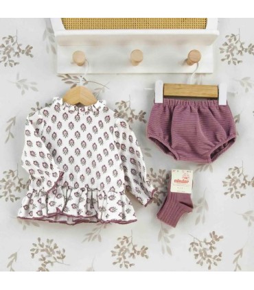 Jesusito bebé berenjena algodón estampado floral volante suave invierno