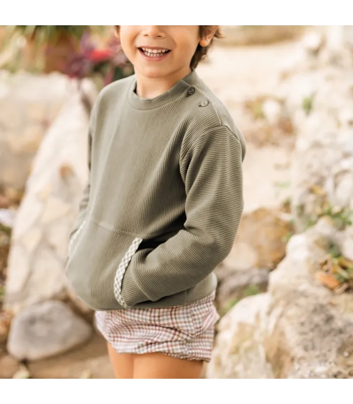 Niño con el Conjunto Pololo bebé topo canalé cuadros algodón suave invierno detalle