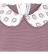 Detalle del cuello del Conjunto Sport bebé berenjena canalé algodón cuello floral volante invierno