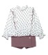 Conjunto falda pantalón berenjena niña algodón floral canalé invierno en fondo blanco