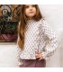 Niña con el conjunto falda pantalón berenjena niña algodón floral canalé invierno
