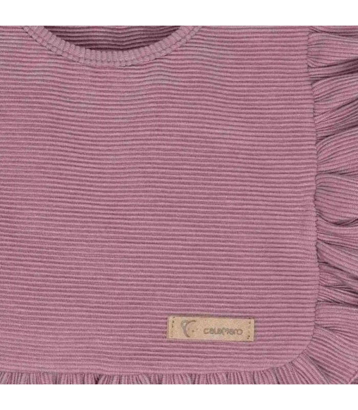 Chaleco niña berenjena canalé algodón volante lazos laterales invierno detalle textura