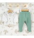 Conjunto Polaina bebé mint algodón suave punto fino acanalado con detalles de puntilla y estampado delicado