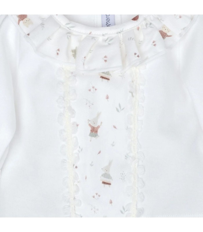 Detalles del Conjunto Polaina bebé mint algodón suave punto fino acanalado con detalles de puntilla y estampado delicado