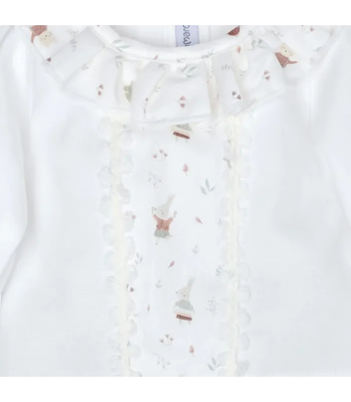 Detalles del Conjunto Polaina bebé mint algodón suave punto fino acanalado con detalles de puntilla y estampado delicado