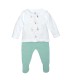 Conjunto Polaina bebé mint sin cuello algodón con panel estampado y punto fino acanalado con puntilla en fondo blanco