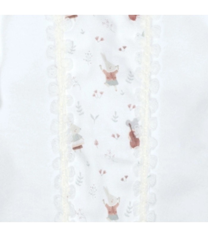 Detalles del Conjunto Polaina bebé mint sin cuello algodón con panel estampado y punto fino acanalado con puntilla