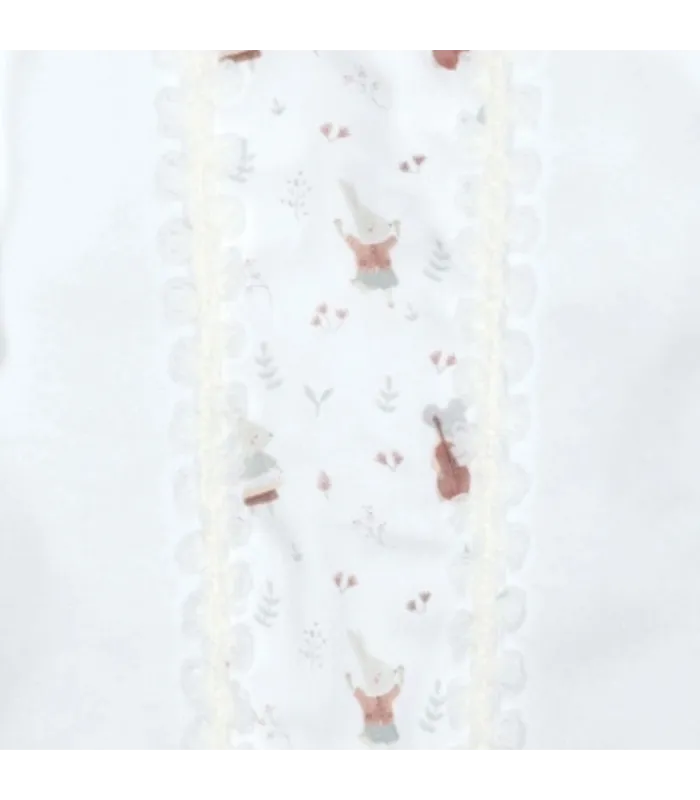 Detalles del Conjunto Polaina bebé mint sin cuello algodón con panel estampado y punto fino acanalado con puntilla
