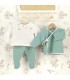 Conjunto 3 piezas bebé mint invierno algodón con chaqueta cruzada polaina acanalada y camiseta estampada con puntilla