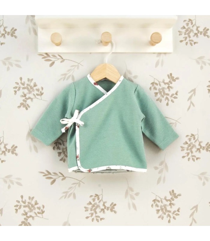 Conjunto 3 piezas bebé mint invierno algodón con chaqueta cruzada polaina acanalada y camiseta estampada con puntilla 1 pieza