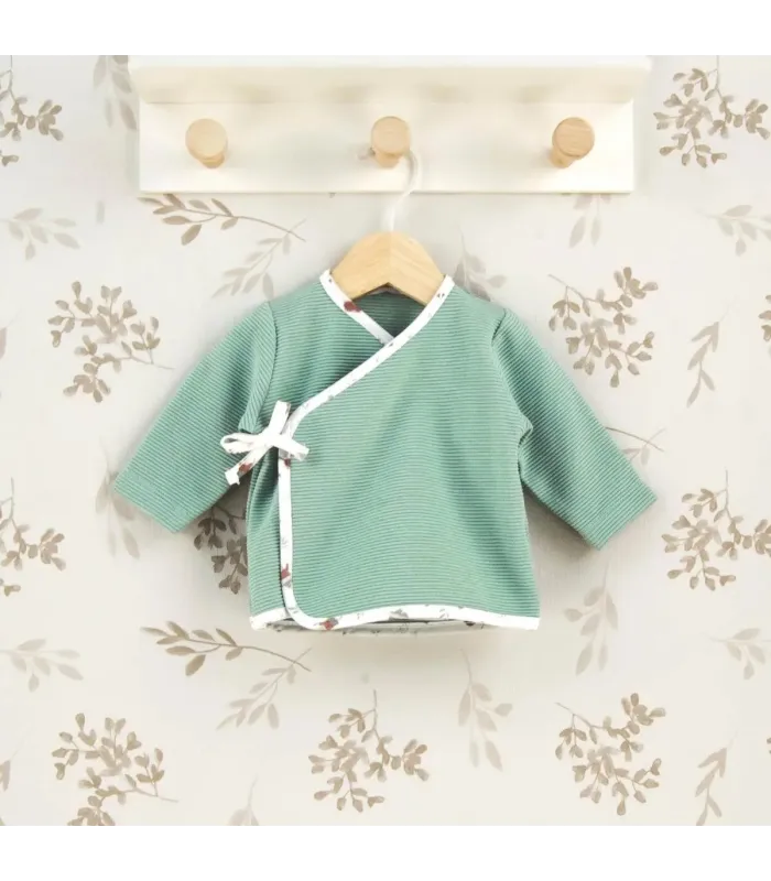 Conjunto 3 piezas bebé mint invierno algodón con chaqueta cruzada polaina acanalada y camiseta estampada con puntilla 1 pieza