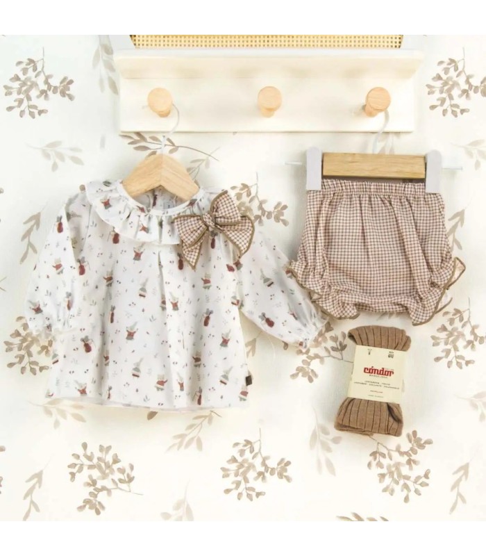 Jesusito bebé mint invierno algodón con volante en cuello lazada vichy y cubrepañal a juego