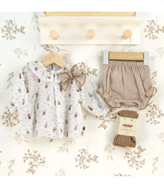 Jesusito bebé mint invierno algodón con volante en cuello lazada vichy y cubrepañal a juego