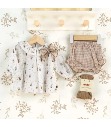 Jesusito bebé mint invierno algodón con volante en cuello lazada vichy y cubrepañal a juego