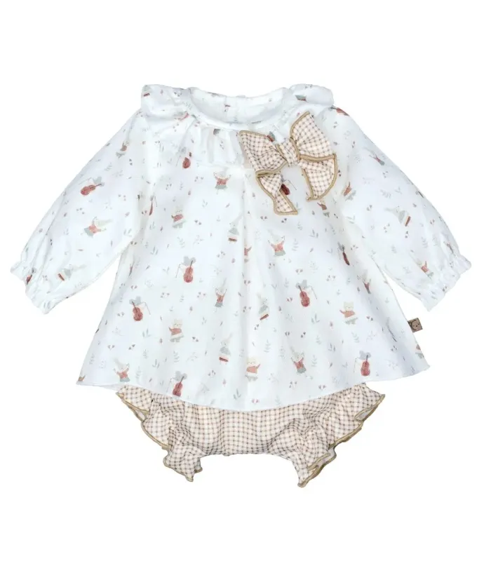 Jesusito bebé mint invierno algodón con volante en cuello lazada vichy y cubrepañal a juego en fondo blanco