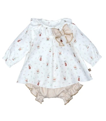 Jesusito bebé mint invierno algodón con volante en cuello lazada vichy y cubrepañal a juego en fondo blanco