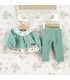 Conjunto legging bebé mint invierno algodón punto acanalado con volante estampado en cuello y bajo