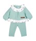 Conjunto legging bebé mint invierno algodón punto acanalado con volante estampado en cuello y bajo en fondo blanco