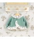 Conjunto legging bebé mint invierno algodón punto acanalado con volante estampado en cuello y bajo parte trasera