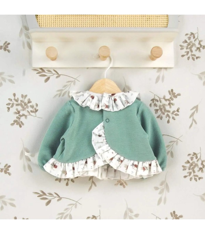 Conjunto legging bebé mint invierno algodón punto acanalado con volante estampado en cuello y bajo parte trasera