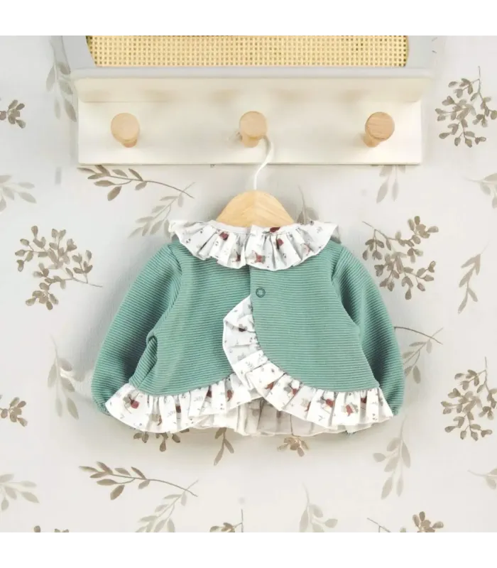 Conjunto legging bebé mint invierno algodón punto acanalado con volante estampado en cuello y bajo parte trasera