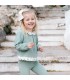 Niña con el Conjunto legging bebé mint invierno algodón punto acanalado con volante estampado en cuello y bajo