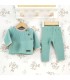 Conjunto Legging bebé mint botones invierno punto acanalado con detalles vichy en cuello y puños