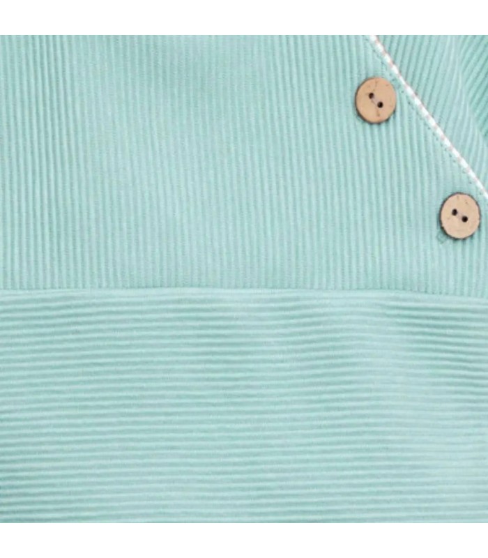 Detalles del conjunto legging bebé mint botones invierno punto acanalado con detalles vichy en cuello y puños