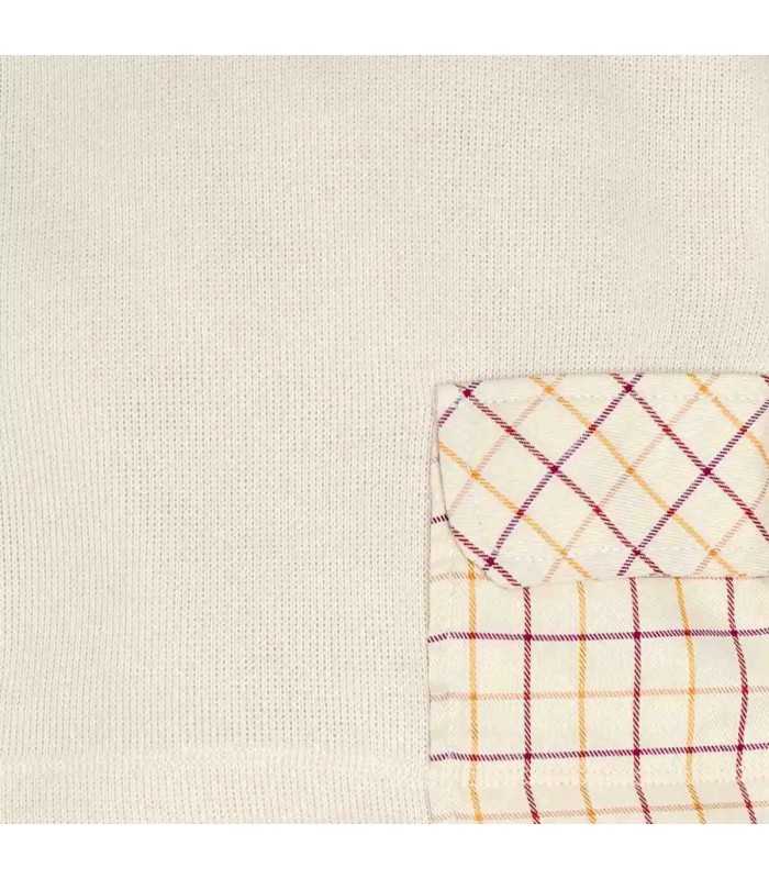 Detalle del Conjunto Pololo bebé arena moderno algodón sudadera suave con bolsillo estampado y pololo