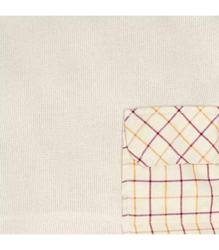 Detalle del Conjunto Pololo bebé arena moderno algodón sudadera suave con bolsillo estampado y pololo