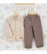 Conjunto niño arena camisa cuadros algodón pantalón liso reciclado look invierno elegante