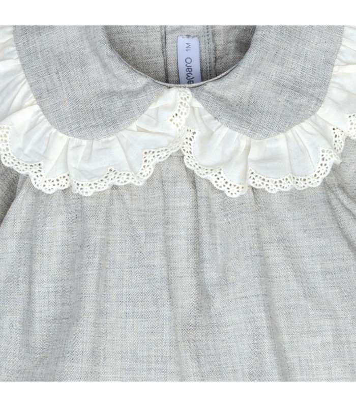 Detalles del Jesusito bebé gris elegante algodón cuello puntilla bordada textura suave invierno