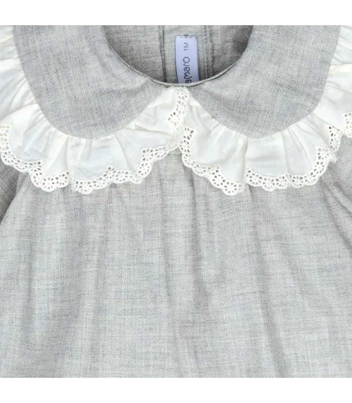 Detalles del Jesusito bebé gris elegante algodón cuello puntilla bordada textura suave invierno