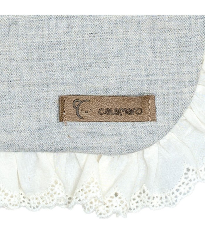 Detalles del Bolso niña gris algodón puntilla volante lateral solapa cinta larga textura suave