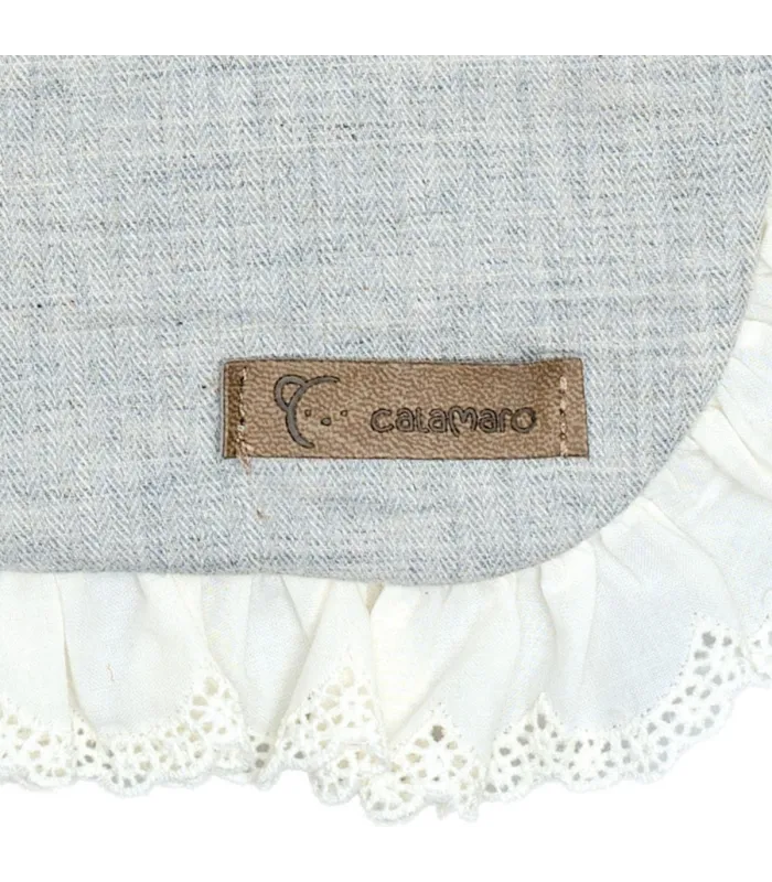 Detalles del Bolso niña gris algodón puntilla volante lateral solapa cinta larga textura suave