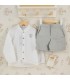 Conjunto Pantalon niño gris camisa blanca algodón pantalón corto textura suave elegante