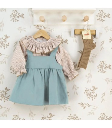 Conjunto Pichi niña mint invierno con lazada central blusa vichy con volante y tejido algodón suave