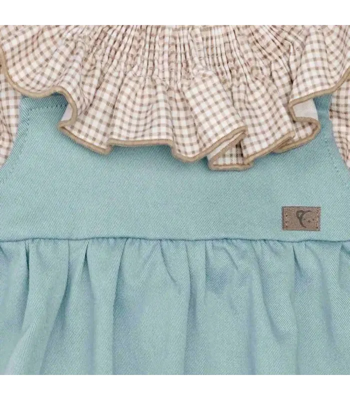 Diseño parte delantera del Conjunto Pichi niña mint invierno con lazada central blusa vichy con volante y tejido algodón suave
