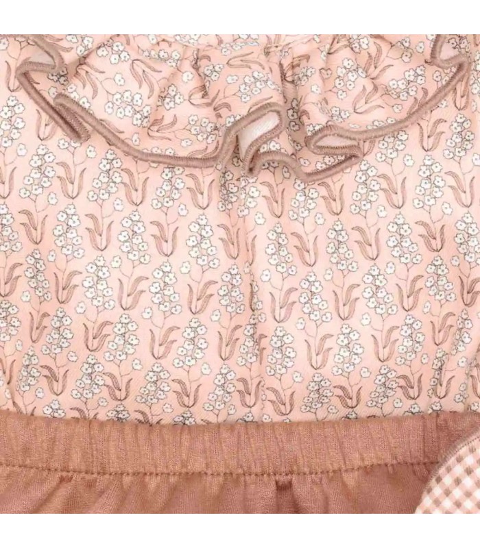 Estampado del Conjunto Pololo bebé rosa viejo algodón blusa estampada cuello volante y pololo con lazo
