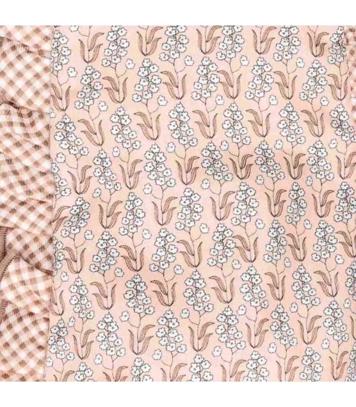 Detalles del Peto bebé rosa viejo algodón estampado con volantes laterales tirantes textura suave