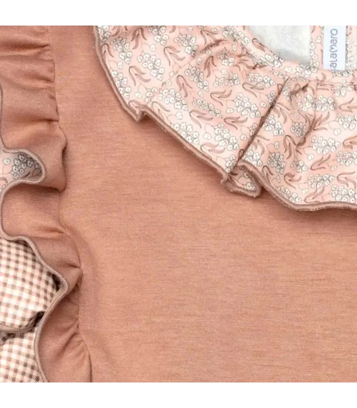 Detalles del Conjunto niña rosa viejo blusa estampada chaleco volantes y falda tejido suave elegante