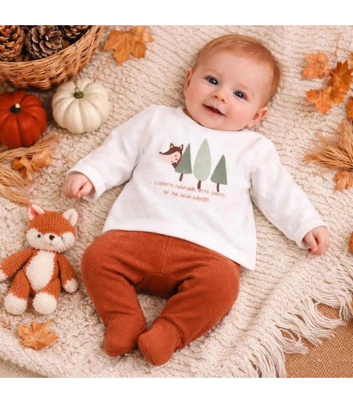 Bebé con el Conjunto bebé terracota algodón polaina punto canalé sudadera ilustración infantil estilo minimalista