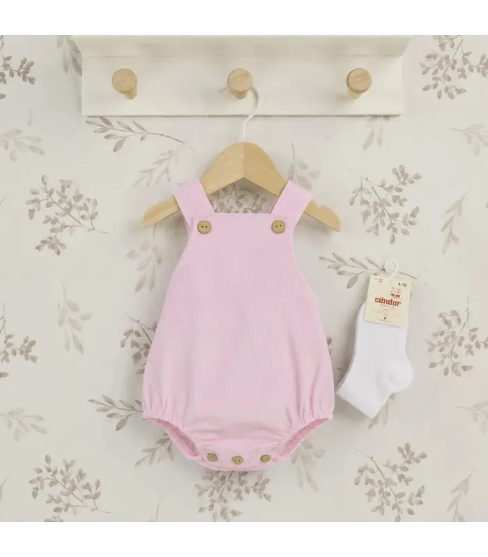 Peto bebé rosa de algodón colección Antas Calamaro para recién nacido con diseño clásico en fondo blanco
