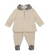 Conjunto Polaina bebé crudo cuello vichy botones tejido punto invierno en fondo blanco
