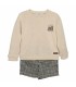 Conjunto niño crudo sudadera bordado tren pantalon cuadros algodon invierno sobre fondo blanco