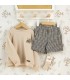 Conjunto niño crudo sudadera bordado tren pantalon cuadros algodon invierno