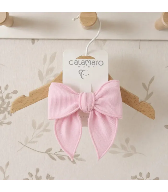 Lazo Pelo bebé rosa con pinza en tejido suave colección Antas Calamaro accesorio elegante infantil